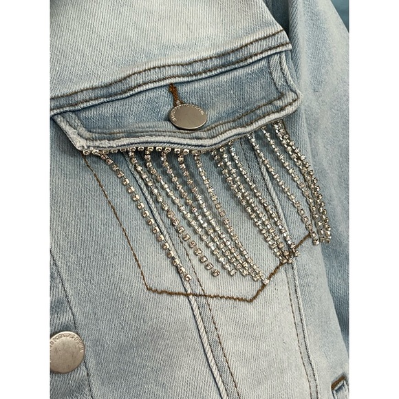 Super cute rhinestone fringe jean jacket S M L - Picture 4 of 7
